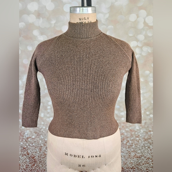 Doncaster Sweaters - Doncaster Brown Heather Mock Turtleneck Sweater XL Vintage